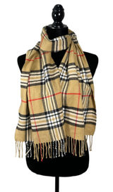 Kennedy Scotland Cashmere Check Plaid Brown Black Red Fringe Scarf Photo 0