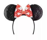 Red, Black, white polka dots sequin Disney Mickey Classic Minnie Mouse ears NWOT Photo 0