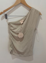 Camila Coelho One Shoulder‎ Ruched Top Beige Tan Small NWT Asymmetrical Bodycon Photo 0