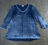 Habitat Clothes To Live In Blue Burnout Cotton V-Neck Top 3/4 Sleeve L Boho Photo 0