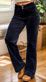 Judy Blue Black Corduroy Wide Leg Jeans NWT Womens 15/32 High‎ Rise Stretch Photo 0