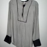 Free People Pebble Crepe Free Bird Womens Large Black White Striped Long Sleeve Photo 0