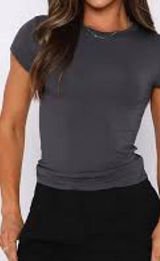 Banana Republic Classic Short Sleeve Crew Neck Top - Charcoal Gray Photo 0