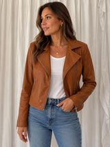 Rust faux leather moto jacket Brown Photo 0