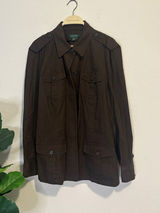 Lauren Ralph Lauren Dark Brown Military Field Jacket linen cotton 2X Photo 0
