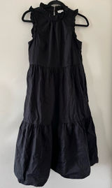 J Crew Black Cotton Poplin Tiered Midi Dress 2 Ruffle Neck Sleeveless Coastal Photo 0