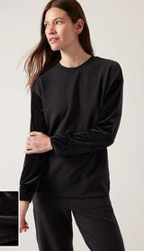 Athleta Retroplush Velvet Crewneck‎ Sweatshirt Black Size M Photo 0