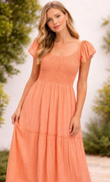 Sincerely Jules Milkmaid Tiered Maxi Dress Sleeveless Flutter Sleeve Coral Large Photo 0