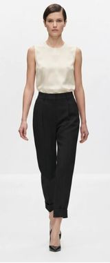 COS Black High Rise Pleated Cuffed Trousers Size 4 Minimalist Career Wear Photo 0