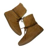 TOMS Nepal Chestnut Brown Suede Faux‎ Fur Trim Moccasin Boots Womens 8.5 710515 Photo 0