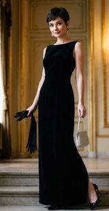 VTG Scott McClintock Black Velvet Maxi Dress Sz 12 USA Made Sleeveless Slit Photo 0