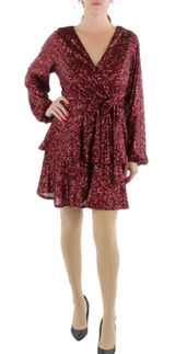 Trixxi Burgundy Sequin Wrap Dress Size 1 NWT Party Holiday‎ Cocktail Glam Photo 0