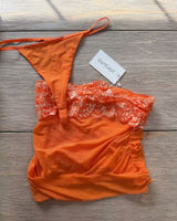 NWT SKIRT ONLY Orange mesh mini skirt with lace #mesh #beach #club #festival #miniskirt Photo 0