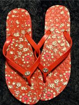 Coach Red Floral Flip Flop Sandals Photo 0