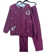 Vintage Embroidered Jog Set Size 1X Straight Leg Wine Cottagecore Fall Cozy Warm Photo 0