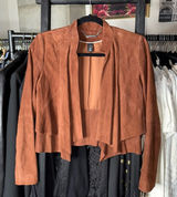 White House Black Market XS Rich Mahogany 100% Suede Cascade Lapel Jacket Photo 0