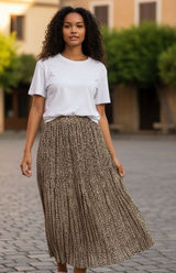 Allison Taylor Leopard Print Pleated Shear Maxi Skirt Brown Animal‎ Print Large Photo 0