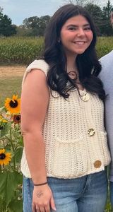 Cream chunky knit crochet sleeveless sweater vest with gold buttons Photo 0