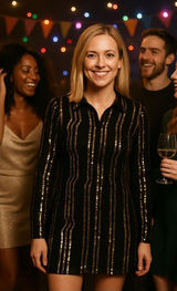 Vintage Evening mini dress Black Gold Heavy Sequin Formal Jacket Blazer Formal Photo 0