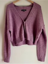 Love Tree Boutique Purple Long Sleeve Cardigan Cropped Sweater Size Large Photo 0