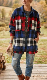 Oli & Hali Mixed Plaid Flannel Shacket Size Large Reworked Tiered Boho USA Photo 0