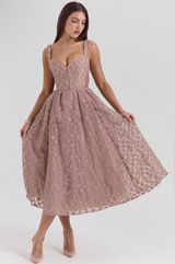 House of CB Lovely French Rose Jacquard Sweetheart Neckline Midi Dress M Photo 0