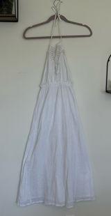 Anthropologie Raga Dress Maxi White Crochet‎ Halter Empire Boho Swim Coverup S Photo 0