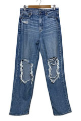 American Eagle Outfitters Blue Distressed Striged Straight Leg Jeans Size 10 Photo 0