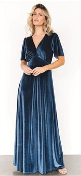 Baltic Born Vivian Velvet Maxi Dress in Blue Size S NWOT Photo 0