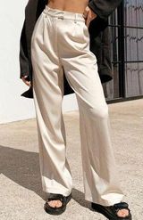 Princess Polly Amalia Pants Trousers Size 6 Tan Khaki Champagne Satin Wide Leg Photo 0