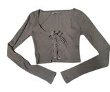 Urban Outfitters Black Ribbed Lace Up Long Sleeve Crop Top XS Square Neck Edgy Photo 0