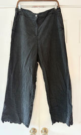 Disturbia Ceres Cotton Moth Broderie Hem Trousers Washed Black Wide Leg US 12 Photo 0