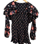 ASOS Floral Print Ruffle V Neck Long Sleeve Black Mini Dress Women US 4 Photo 0