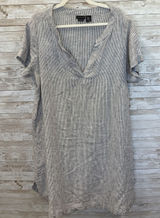 Tahari Womens 1X Shift Dress 100% Linen Short Sleeve V-Neck Blue Stripe Coastal Photo 0