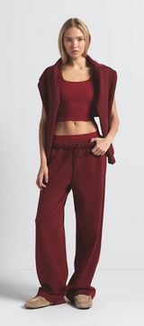 Skims Cotton Fleece Classic Straight Leg Pant Merlot Small new with tags Photo 0