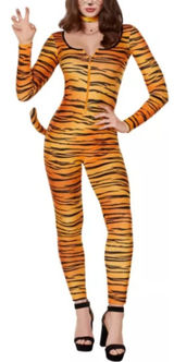 Spirit Catsuit Halloween Costume Tiger Bodysuit ONLY Adult Women Size Large Tail Photo 0