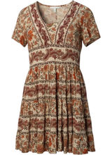 BOHO Paisley Babydoll Mini‎ Dress Size XS Orange Ruffle Festival Western Cottage Photo 0
