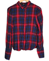 Mango MNG Basics Womens Annie Red Blue Plaid Long Sleeve Button Up Shirt Size 4 Photo 0