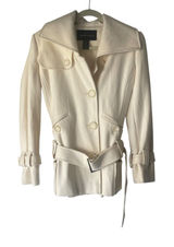 Moda Size Small‎ Wool Blend Cream Button Belted Pea Coat Old Money Photo 0