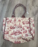 Soma Enchanted Tote Champagne Red Toile Winter Scene Canvas Bag New Photo 0