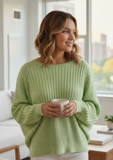 Marc New York Andrew Marc Lime Green Ribbed Dolman Sleeve Sweater‎ Small Photo 0