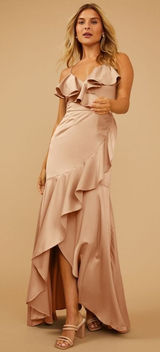 NWT VOW'D Rowan Satin‎ Ruffle Bridesmaid Dress Women's Size 2 Pink Photo 0
