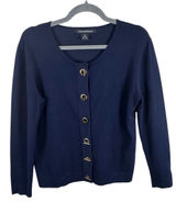Karson & Taylor Navy Blue Toggle Front Cardigan Sweater Gold Old Money Medium Photo 0
