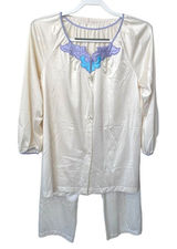Vtg Vanity‎ Fair Ivory Soft Nylon Pajamas Size Petite Extra Small Silky Satin Photo 0