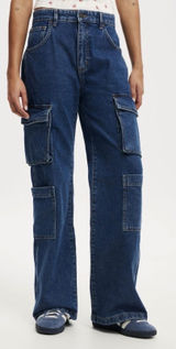 Cotton On Womens Cargo Wide Leg Jeans Nordic Blue High Rise Denim Size 6 NEW Photo 0