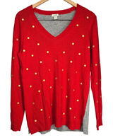 J. Crew Womens Red Gray Gold Polka Dot‎ V-Neck Sweater Merino Wool Blend Size M Photo 0