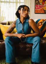 Cider Denim Collared Flare Leg Jumpsuit Women’s Medium Photo 0