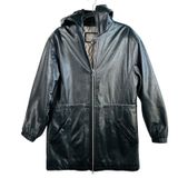 Wilsons Leather Hooded Leather Coat‎ Full Zip Pockets Black Size M Capsule READ Photo 0