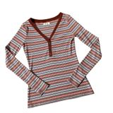 Madewell Striped Ribbed Henley Top Women S Blue Pink Long Sleeve V-Neck MB172 Photo 0