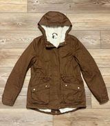 H&M Divided Brown Utility Parka Jacket Faux Shearling Lined Hooded Women Size 6 Photo 0